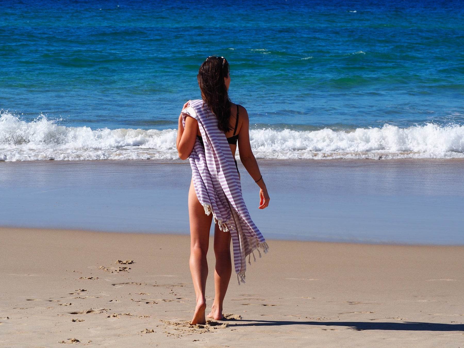 Portsea Pure Turkish Cotton Beach Towel - Lilac, 100 x 180cm, Quick Drying - SuperSaverAU - view 5
