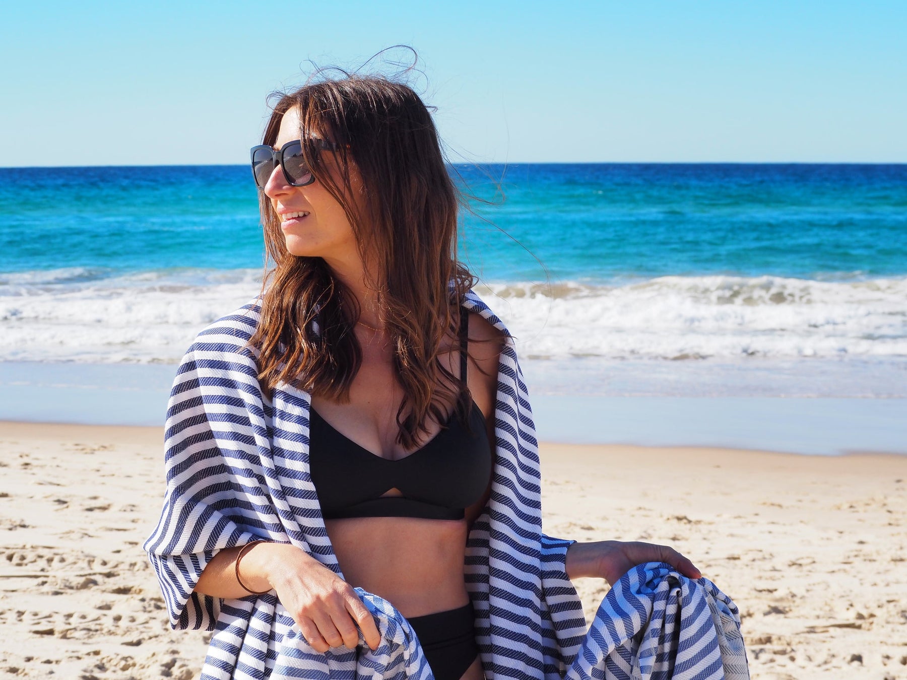 Portsea Pure Turkish Cotton Beach Towel - Navy, 100 x 180cm, Quick Drying - SuperSaverAU - view 1