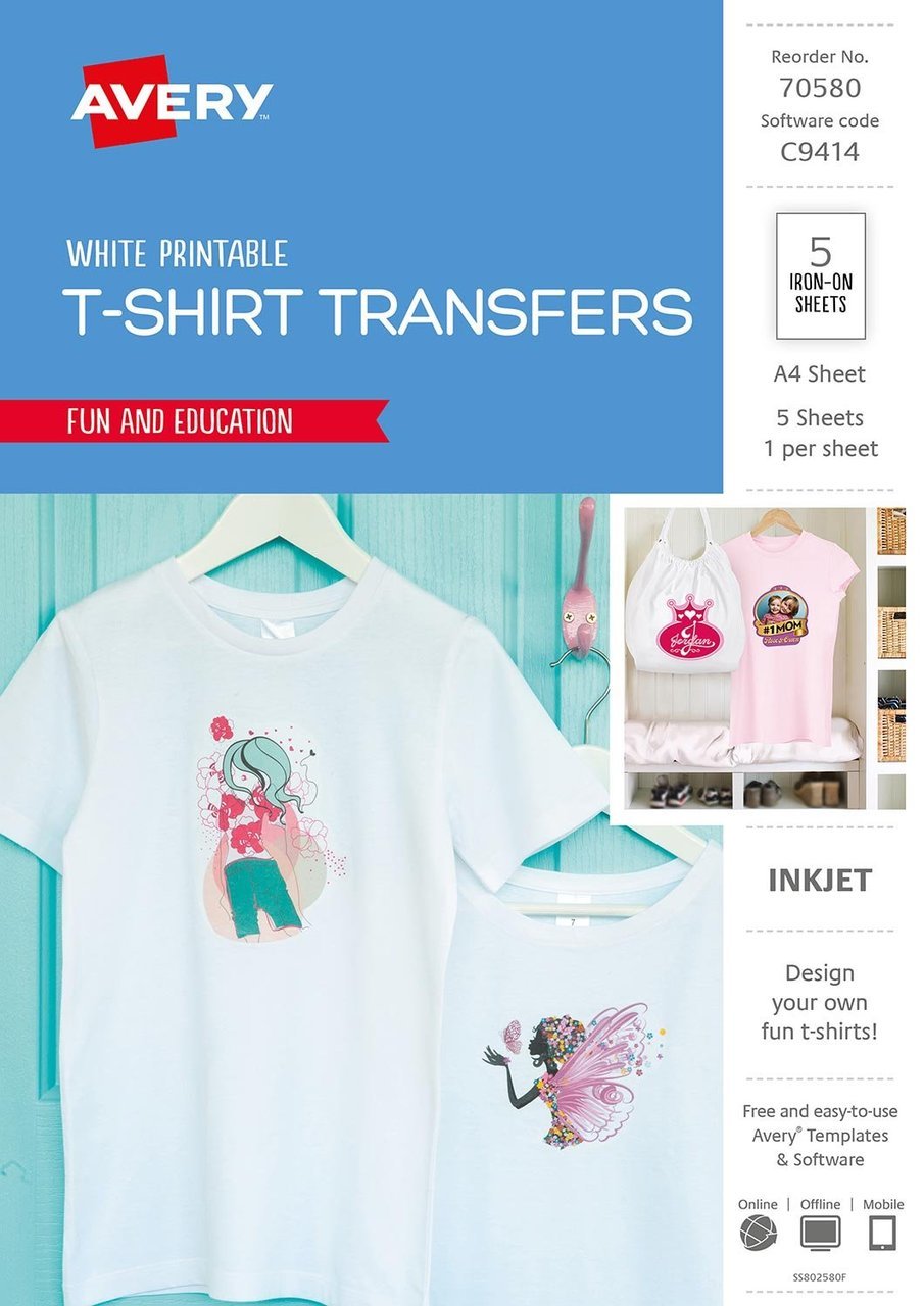Avery Inspired T-Shirt Transfer - Clear Transfer Sheets - 5 A4 Sheets - SuperSaverAU - view 1