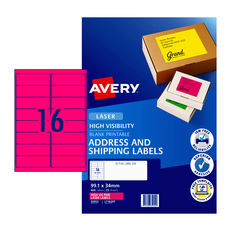AVERY LaserLb Pink L7162FP 16Up Pack of 25 - SuperSaverAU - view 1