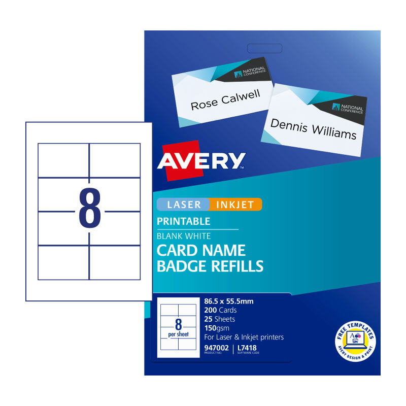 AVERY Badge Refill L7418 8Up Pack of 25 - SuperSaverAU - view 1