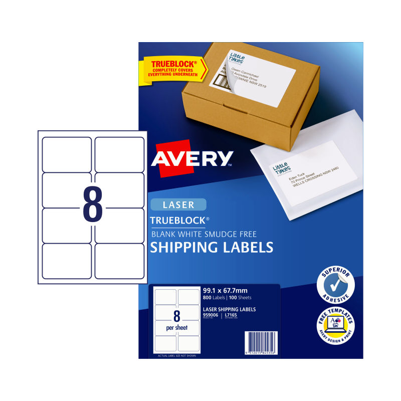 AVERY Laser Label L7165 8-Up Pack of 100 Sheets - SuperSaverAU - view 1