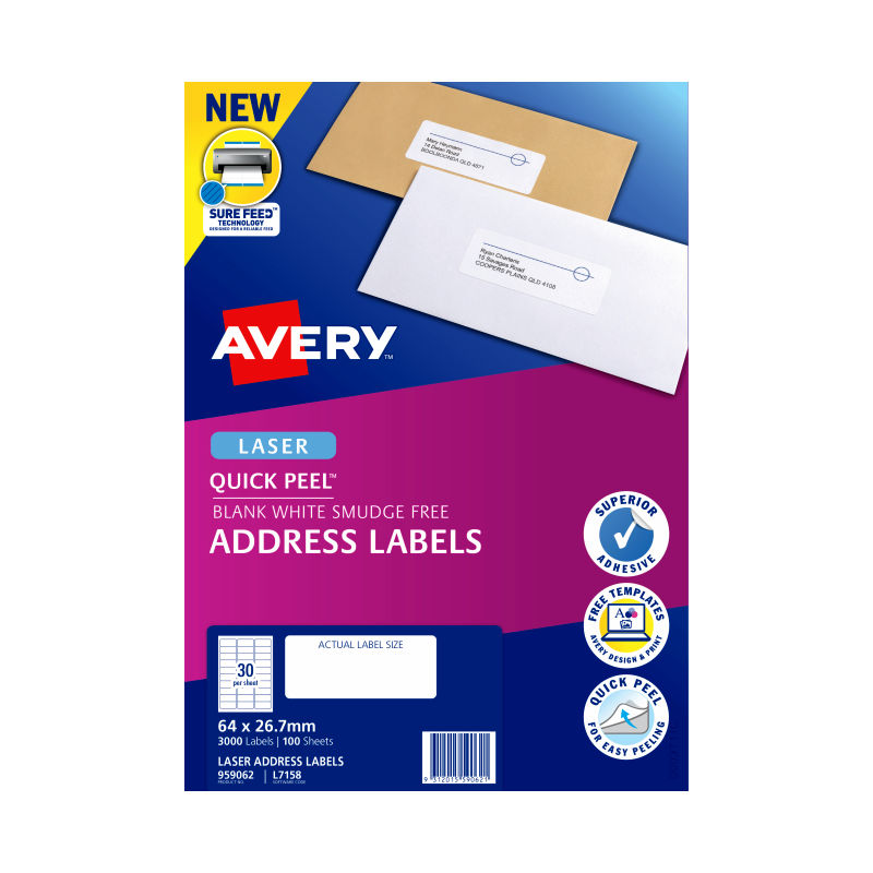 AVERY Laser Label L7158 30Up Pack of 100 - SuperSaverAU - view 3