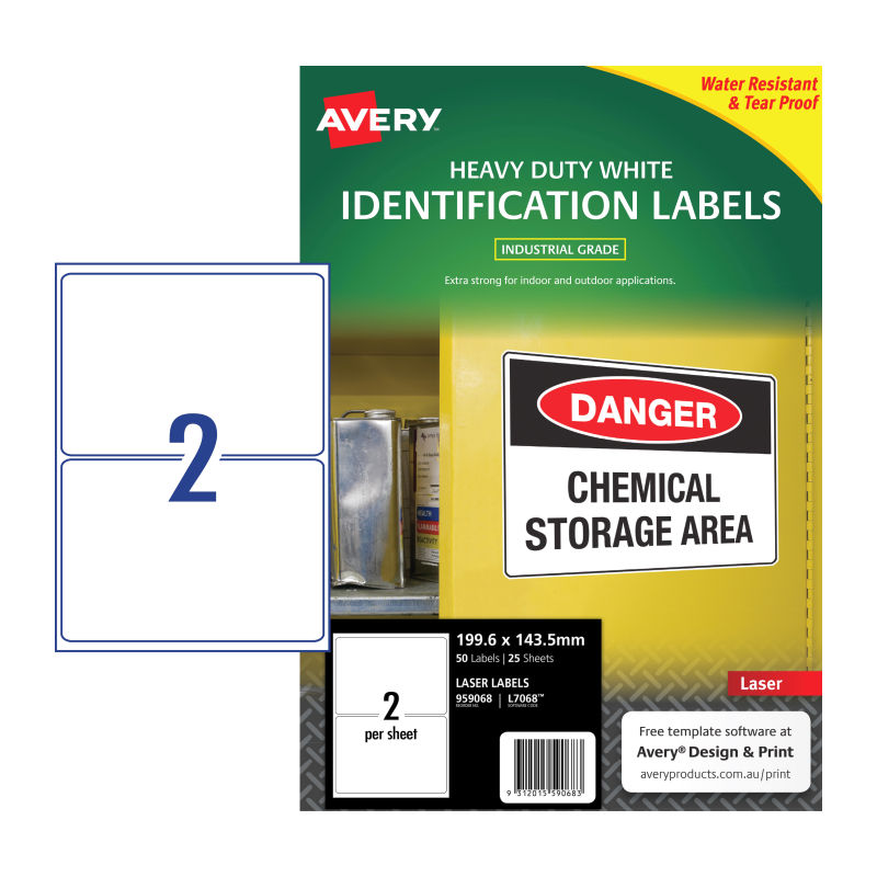AVERY Laser Label HD L7068 2-Up Pack of 25 Sheets - SuperSaverAU - view 1