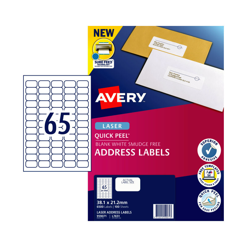 AVERY Laser Label QP L7651 65L Pack of 100 - SuperSaverAU - view 2