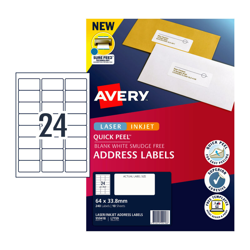 Avery LIP Label QP 24UP, 10 Sheets, Ideal for Organizing and Labeling - SuperSaverAU - view 1