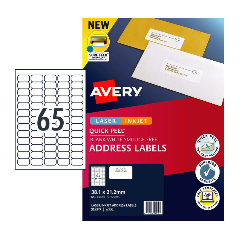 AVERY Label QP L7651 65Up Pack of 10 - SuperSaverAU - view 1