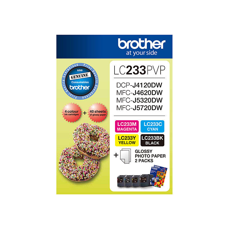Brother LC233 Photo Value Pack Ink Cartridges with 40 Sheets Photo Paper Black Cyan Magenta Yellow - SuperSaverAU - view 1