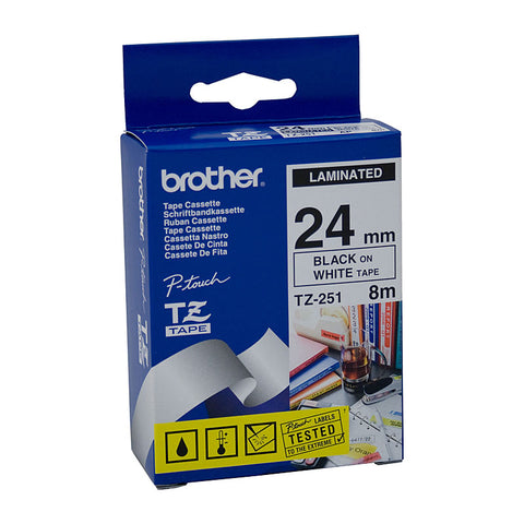 Brother TZe251 24mm Labeling Tape Black on White for POS Stations - SuperSaverAU - view 1