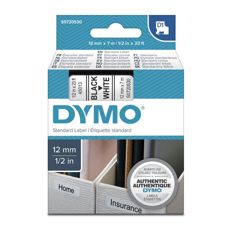 DYMO Black on White 12mm x 7m Tape - Premium Quality Labels for POS Stations - SuperSaverAU - view 1