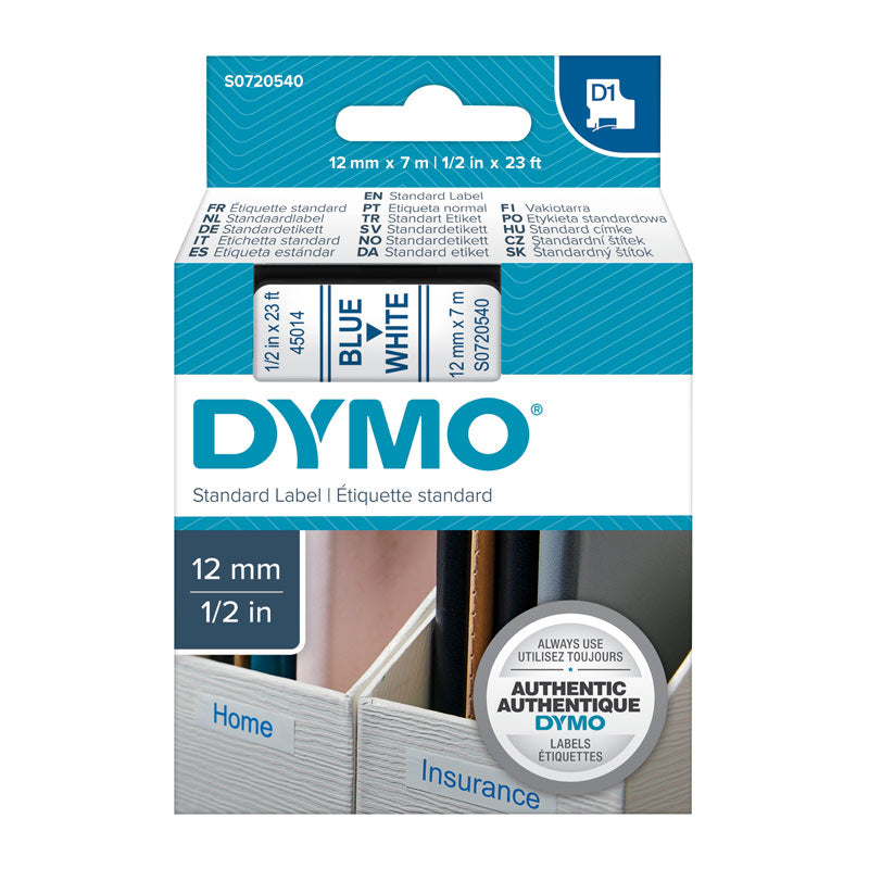 DYMO Blue on White 12mm x 7m Tape - Premium Quality Labels for POS Stations - SuperSaverAU - view 1
