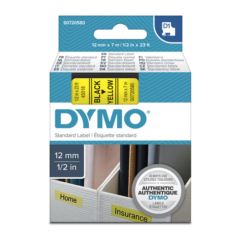 DYMO Black on Yellow 12mm x 7m Tape - Premium Quality Labels for POS Stations - SuperSaverAU - view 1