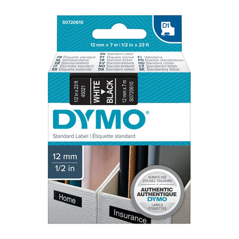 DYMO White on Black 12mmx7m Tape - Premium Quality Labels for POS Stations - SuperSaverAU - view 1