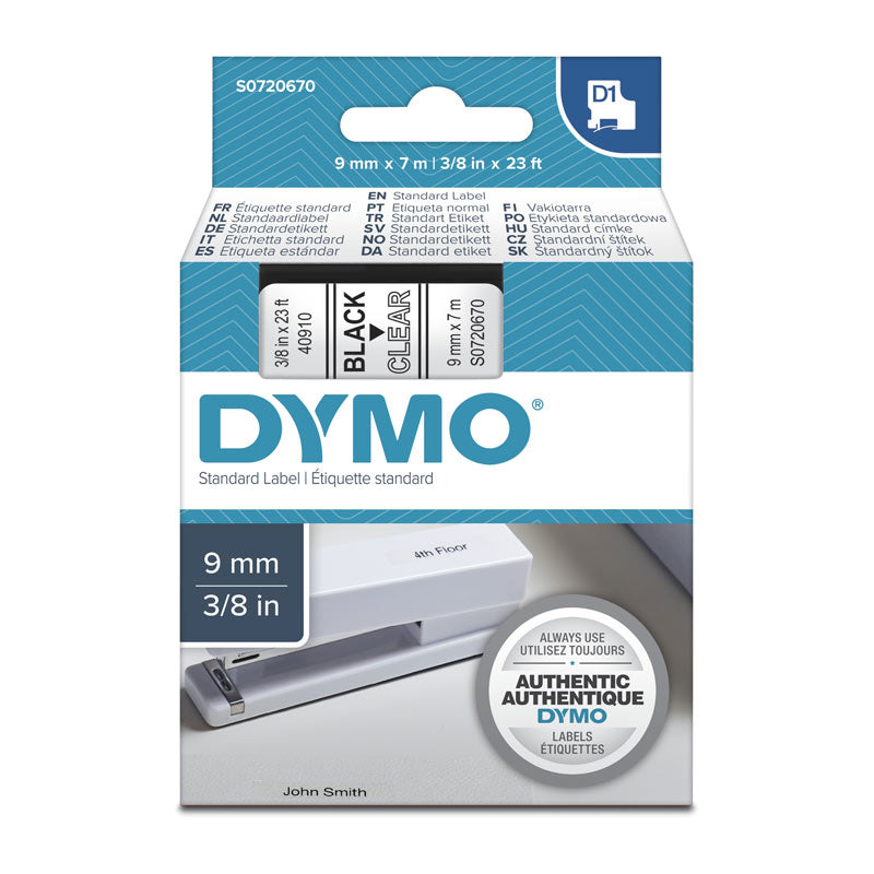 DYMO Black on Clear 9mm x 7m Tape - Premium Quality Labels for POS Stations - SuperSaverAU - view 1