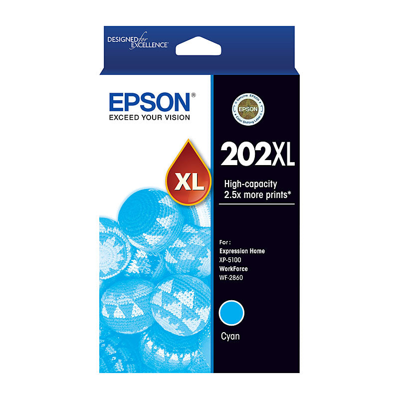 Epson Cyan Ink Cartridge 202XL Genuine Toner for XP 5100 and WF 2860 - SuperSaverAU - view 1
