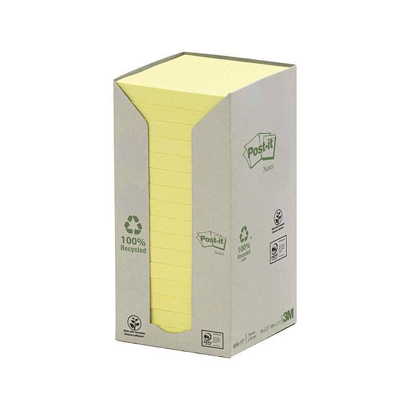 POST-IT NOTES Recycled Yellow 76x76mm Pack of 16 - SuperSaverAU - view 1