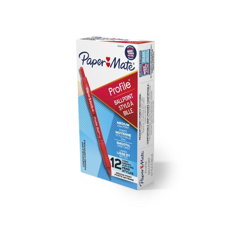 PAPER MATE Profile Ball Pen 1.0mm Red Box of 12 - Soft Grip, Retractable Design - SuperSaverAU - view 2