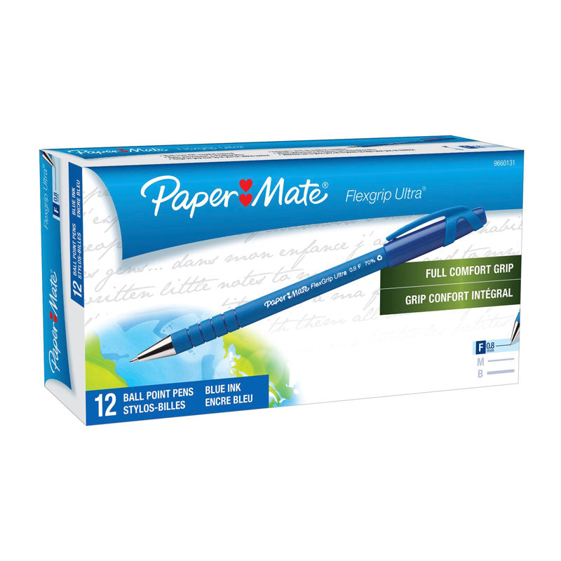 PAPER MATE Flex Grip Ball Pen 0.8mm Blue - Box of 12 - SuperSaverAU - view 1