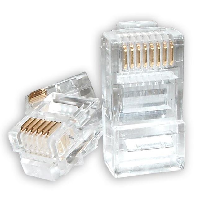 ASTROTEK RJ45 Connector Modular Plug Crimp 8P8C CAT5e LAN Network Ethernet Head 2 Prong Blade 3u\' Transparent (20/pack) CBATP-8P8C-5E-2 - SuperSaverAU - view 1