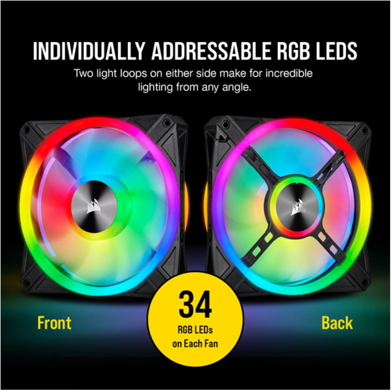 CORSAIR QL140 RGB Dual Fan Kit with Lighting Node Core, ICUE, Anti Vibration, Low-Noise 140 mm Fan Blade, RGB LED PWM Fan 26dBA, 502 CFM, 2 Fan Pack - SuperSaverAU - view 2