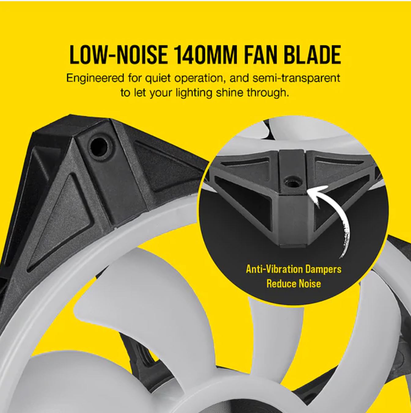CORSAIR QL140 RGB Dual Fan Kit with Lighting Node Core, ICUE, Anti Vibration, Low-Noise 140 mm Fan Blade, RGB LED PWM Fan 26dBA, 502 CFM, 2 Fan Pack - SuperSaverAU - view 6