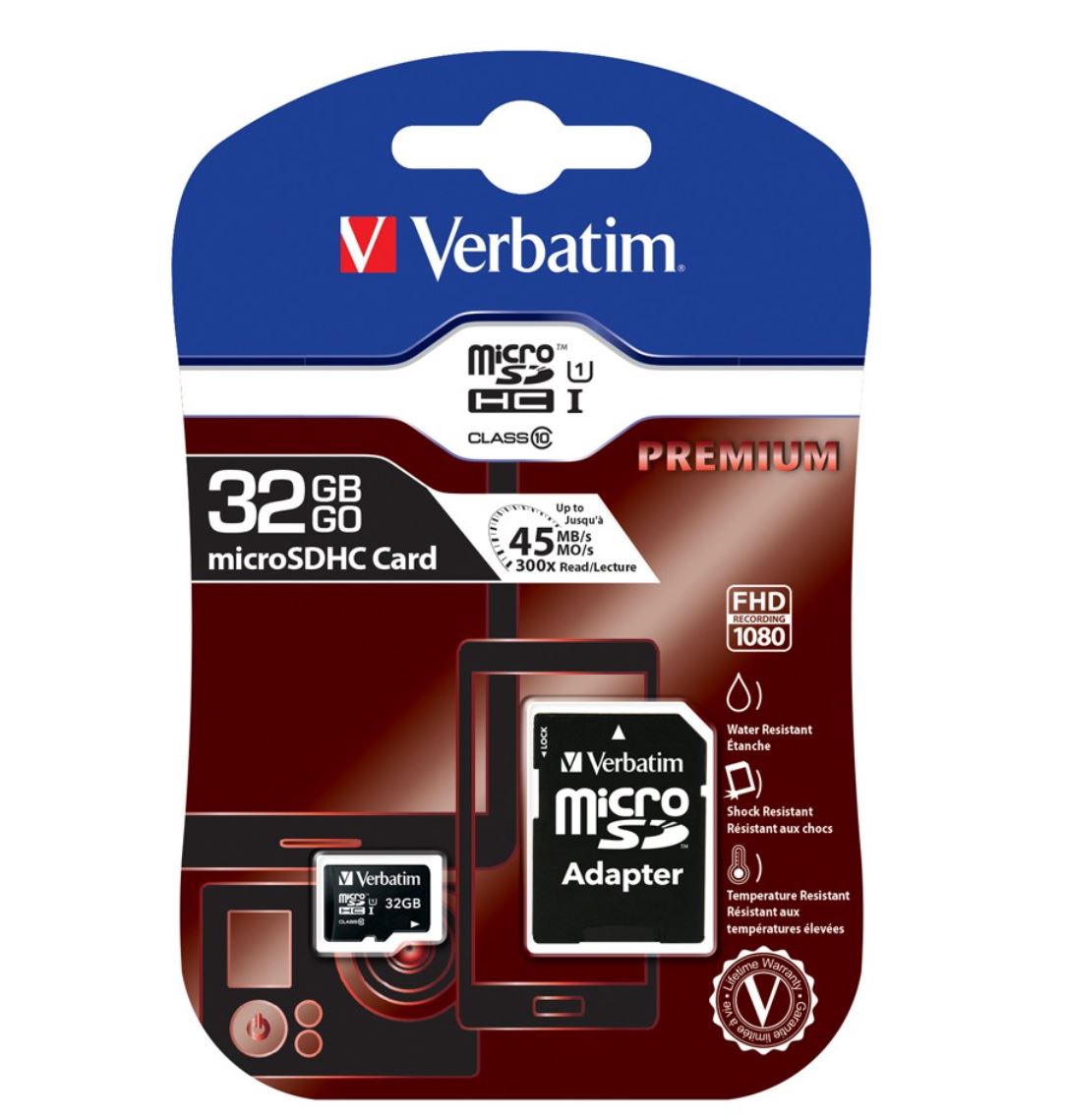 VERBATIM 32GB MicroSD SDHC SDXC Class10 UHS-I Memory Card 45MB/s Read 10MB/s Write 300X Read Speed with standard SD adaptor - SuperSaverAU - view 1