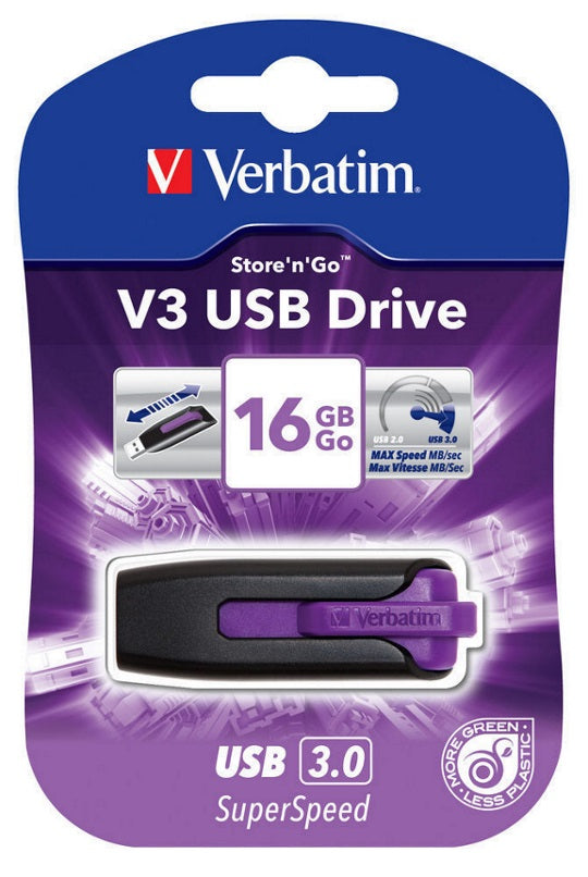 VERBATIM 16GB V3 USB3.0 Violet Store\'n\'Go V3; Rectractable - SuperSaverAU - view 1