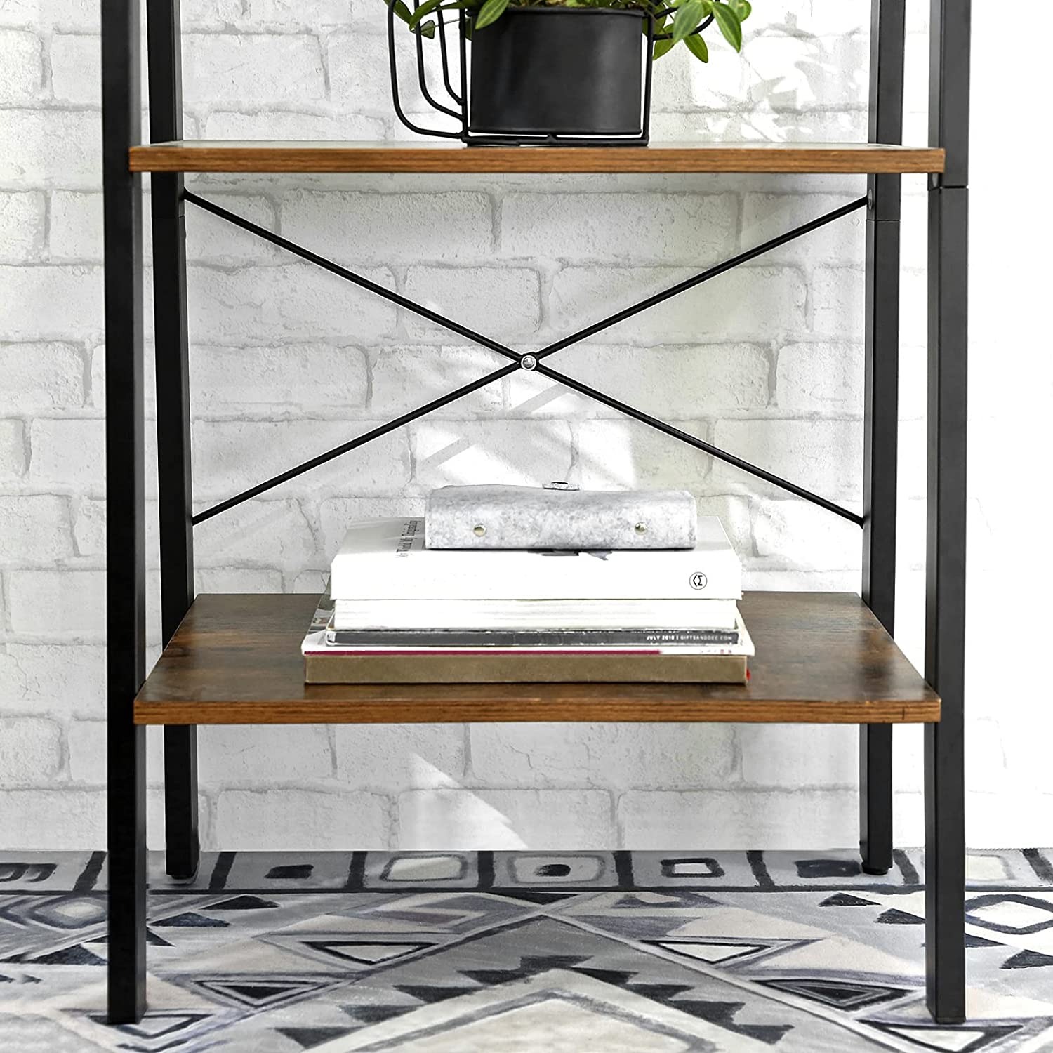 Rustic Brown and Black Metal Frame 4-Tier Bookshelf - SuperSaverAU - view 6
