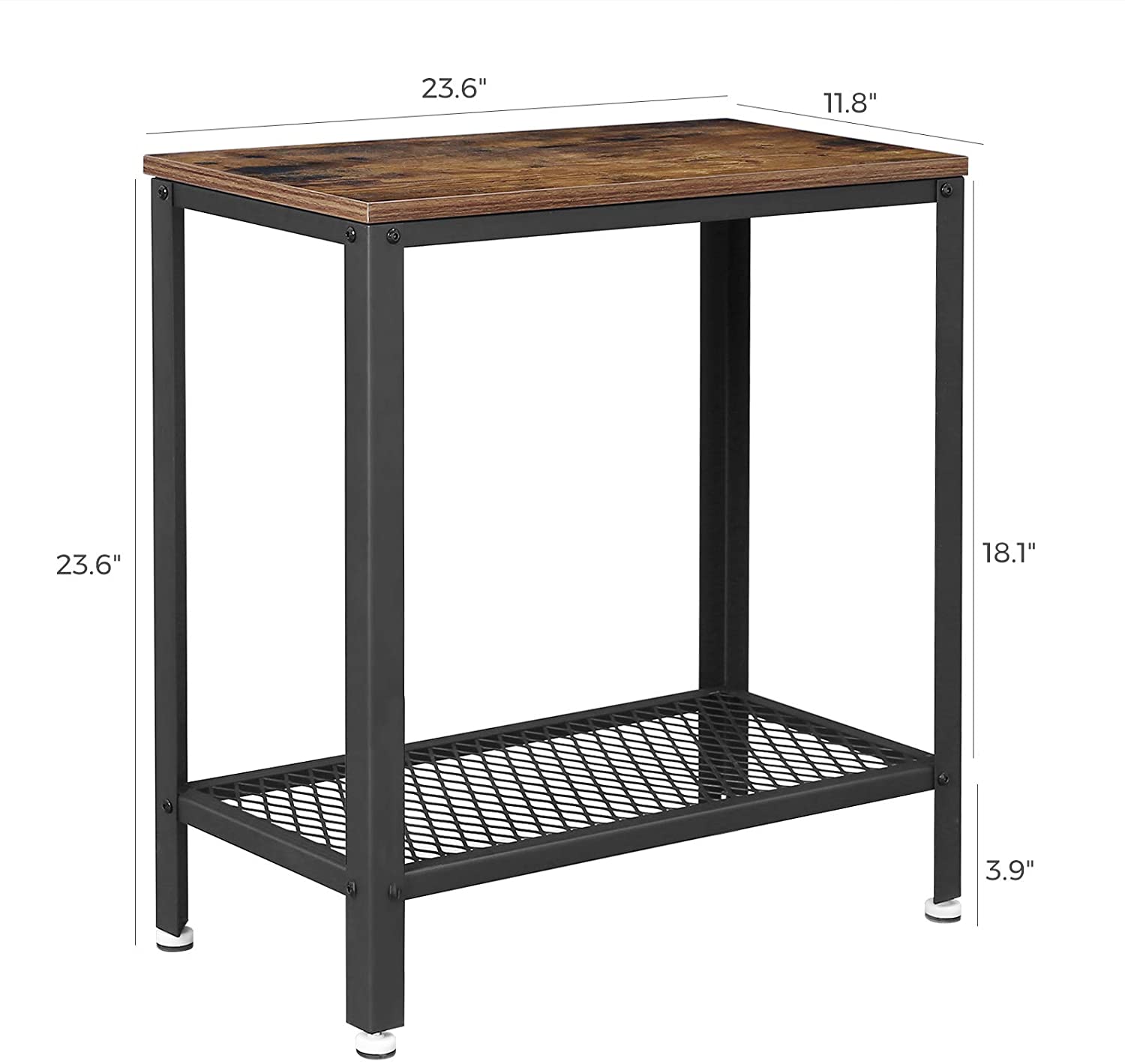 Industrial Side Table 2-Tier with Mesh Shelf and Metal Frame - Rustic Brown - SuperSaverAU - view 6
