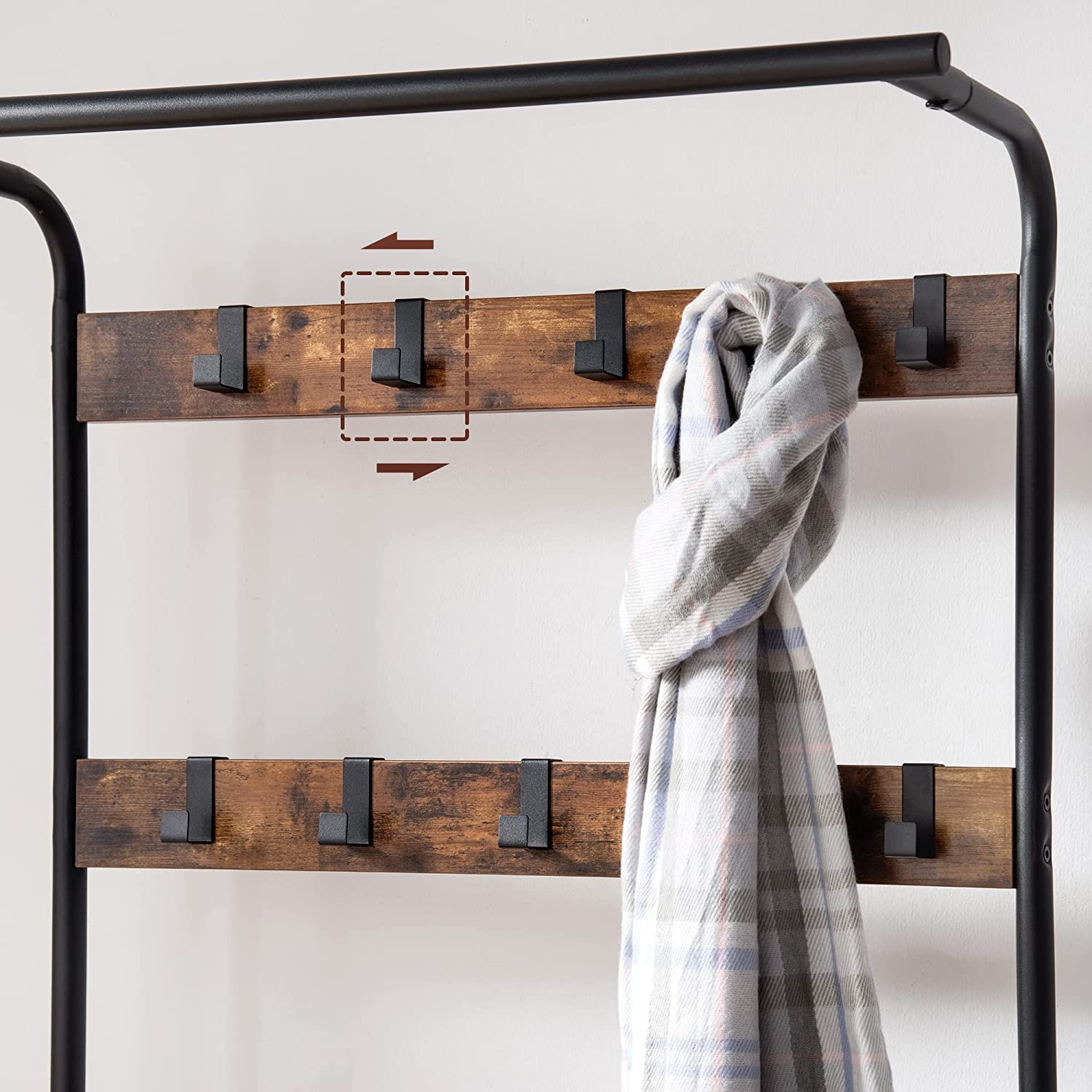Premium Vintage Coat Rack Shoe Bench Wood Look Hall Tree with 9 Hooks