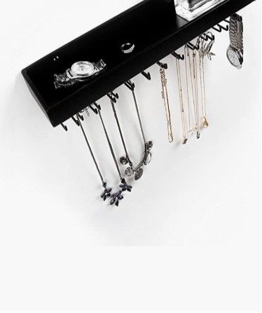Wall Mount Jewellery Organizer with 23 Hooks, Top Shelf, 37x7x10 cm, Black - SuperSaverAU - view 5
