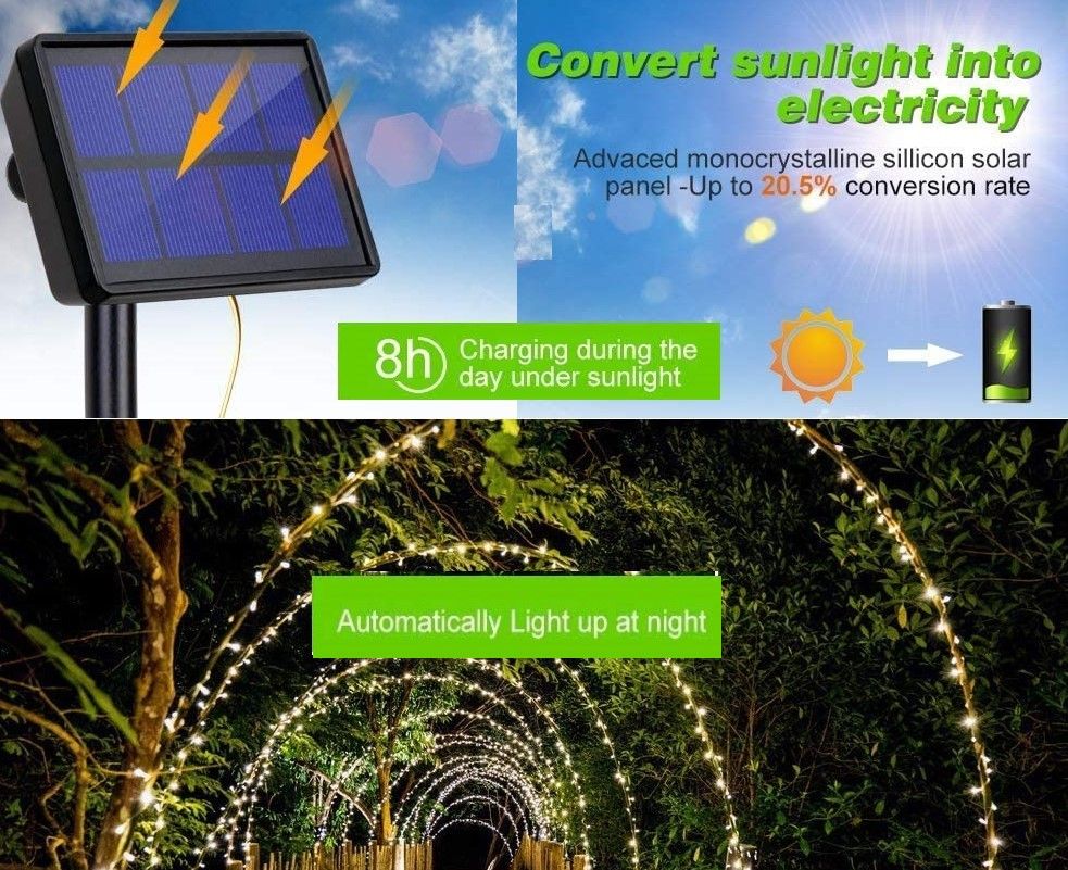 20m 200 LED Solar Powered Outdoor String Lights, 8 Modes, Waterproof for Garden - SuperSaverAU - view 5