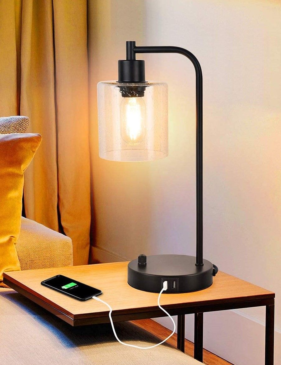 2x Pack Industrial Table Lamp with 2 USB Ports, Dimmable LED Bulb, 40x23x20 cm - SuperSaverAU - view 4