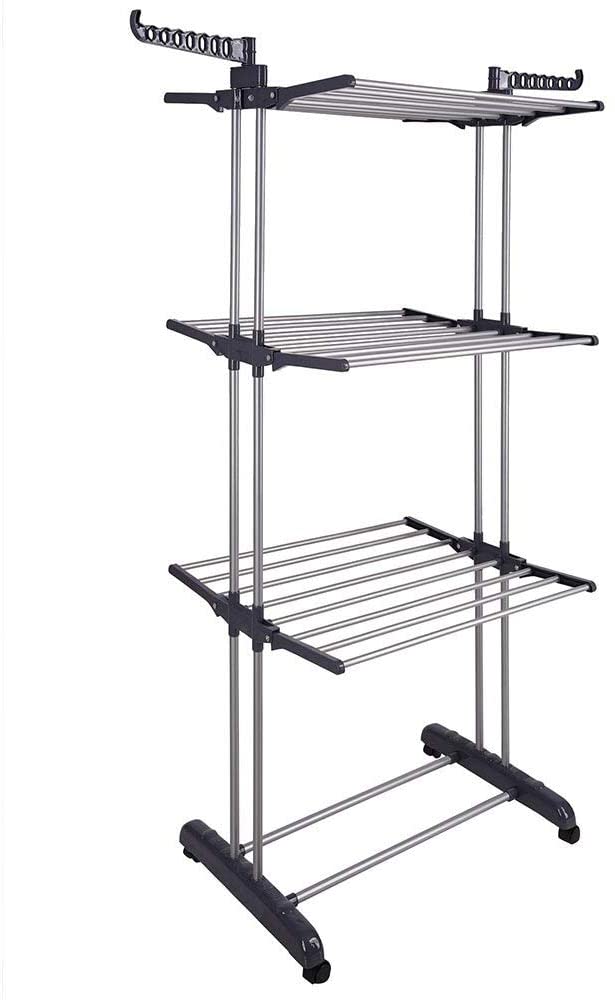 3 Tier Foldable Clothes Drying Rack 73x66x170 cm with Hanger Stand Rail Indoor - SuperSaverAU - view 1