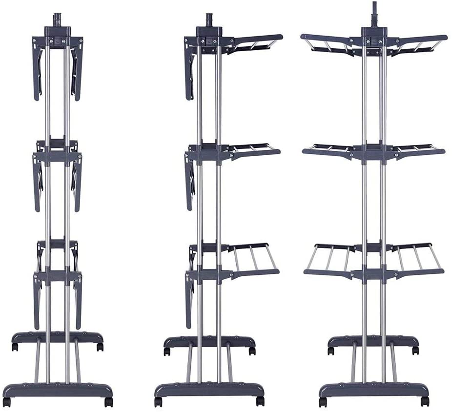 3 Tier Foldable Clothes Drying Rack 73x66x170 cm with Hanger Stand Rail Indoor - SuperSaverAU - view 2