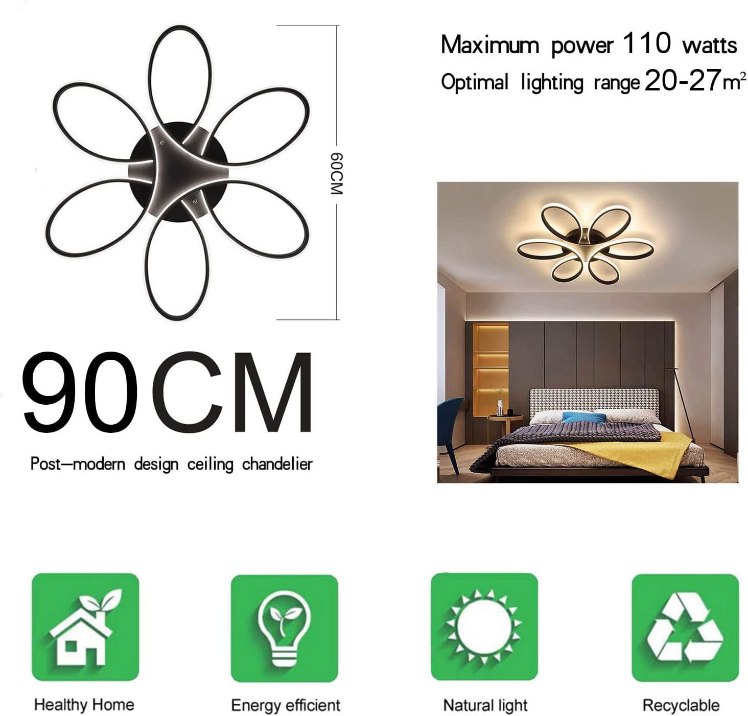 Premium Modern Dimmable LED Chandelier with Remote - 90cm