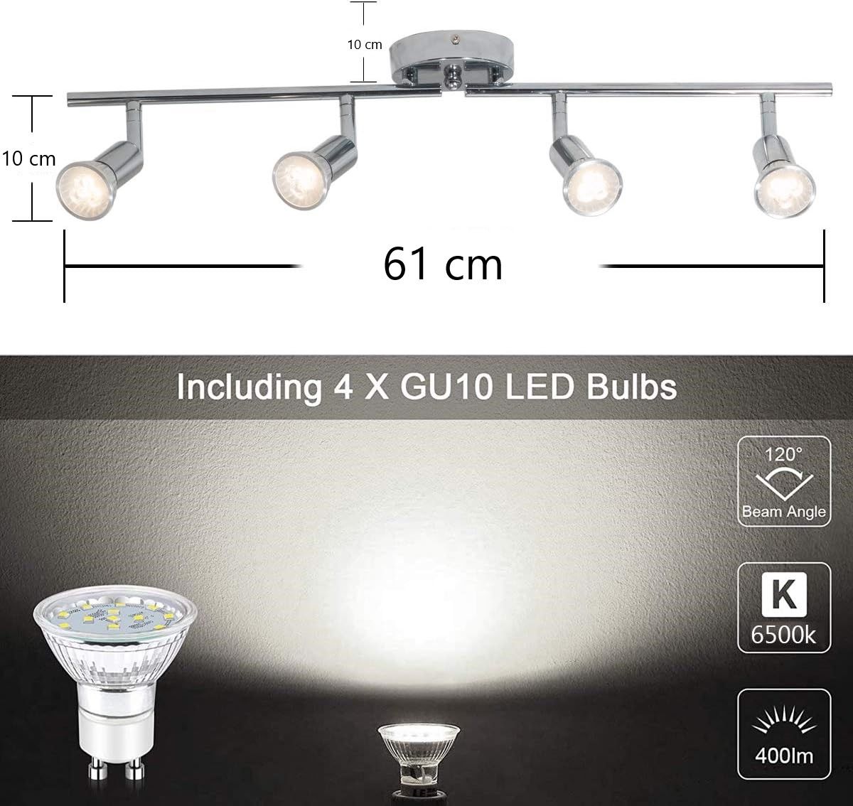 Premium Modern 4 Light LED Track Lighting Kit - Chrome
