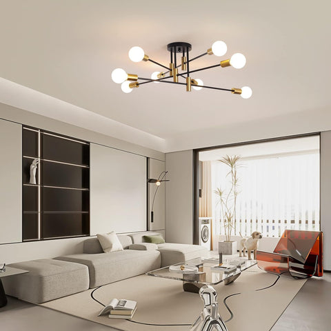 Modern Black Gold 8-Light Sputnik Chandelier, Adjustable Arms, 81 cm - SuperSaverAU - view 1