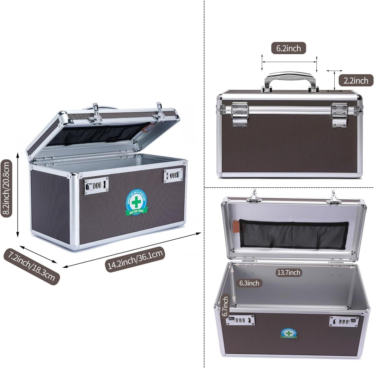 Portable Combination Medicine Box Large Coffee 36x20x18cm Lockable Case - SuperSaverAU - view 2