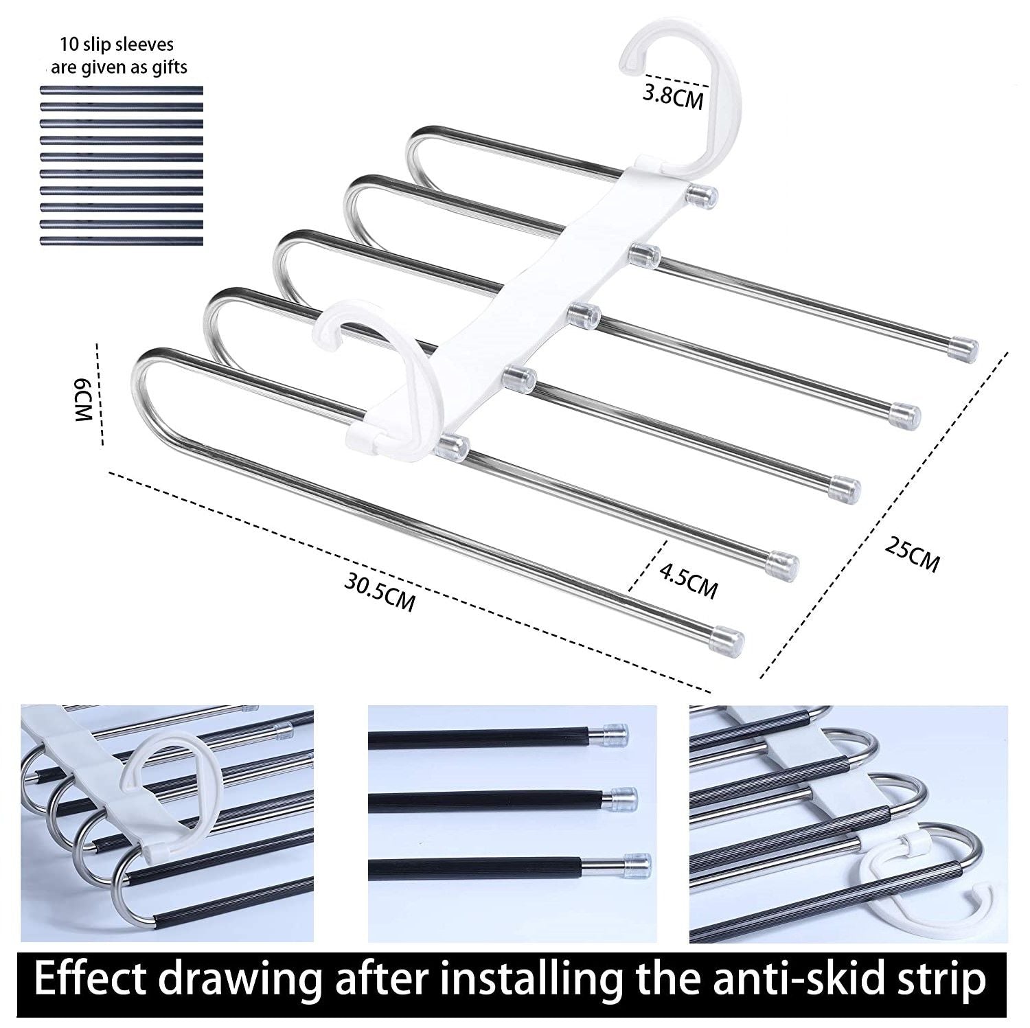 2 Pack Adjustable Multi-Layer 5 in 1 Pants Hanger, Space Saving, 34 x 18.5 cm, White - SuperSaverAU - view 2