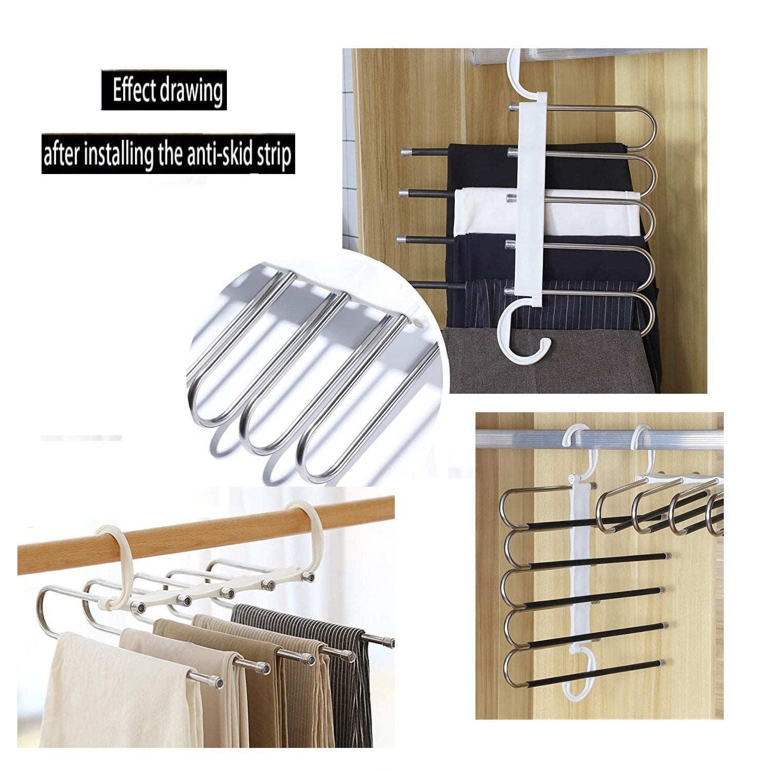 2 Pack Adjustable Multi-Layer 5 in 1 Pants Hanger, Space Saving, 34 x 18.5 cm, White - SuperSaverAU - view 4