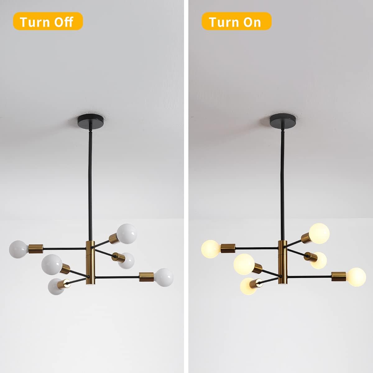 6-Light Sputnik Chandelier, Modern Industrial, Adjustable Height, Black & Gold, 33.5in/85cm - SuperSaverAU - view 4