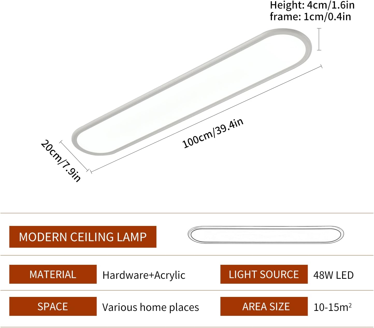 LED Ceiling Light 48W Dimmable 3000-6500K Ultrathin 102x22x5 cm - SuperSaverAU - view 3