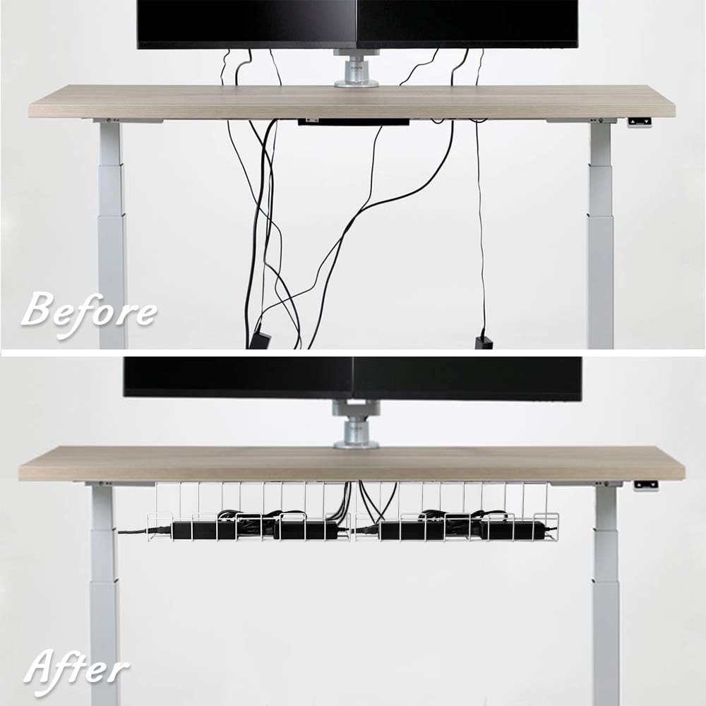 Premium White 2 Pack Under Desk Cable Management Tray