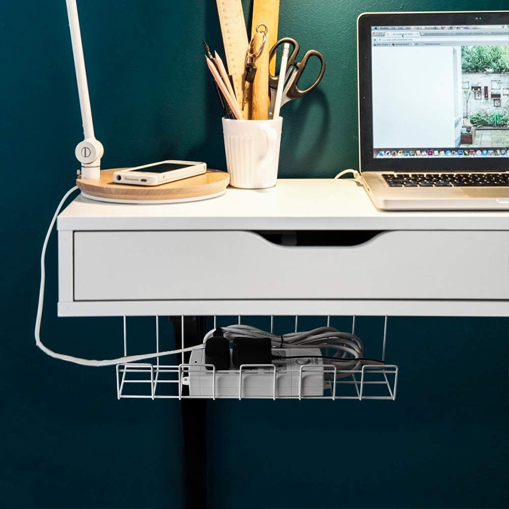 Premium White 2 Pack Under Desk Cable Management Tray