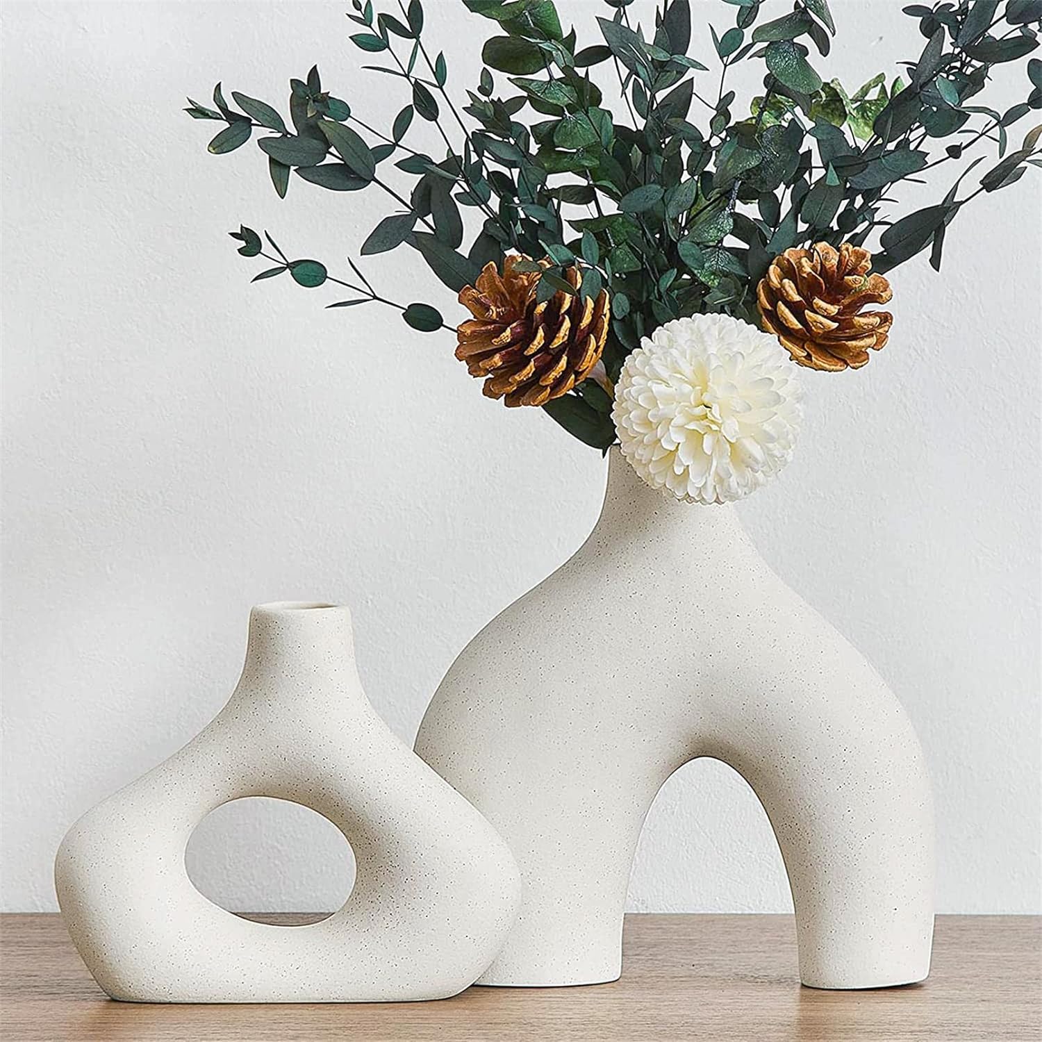 Premium Modern White Ceramic Vase Set - 2 Piece