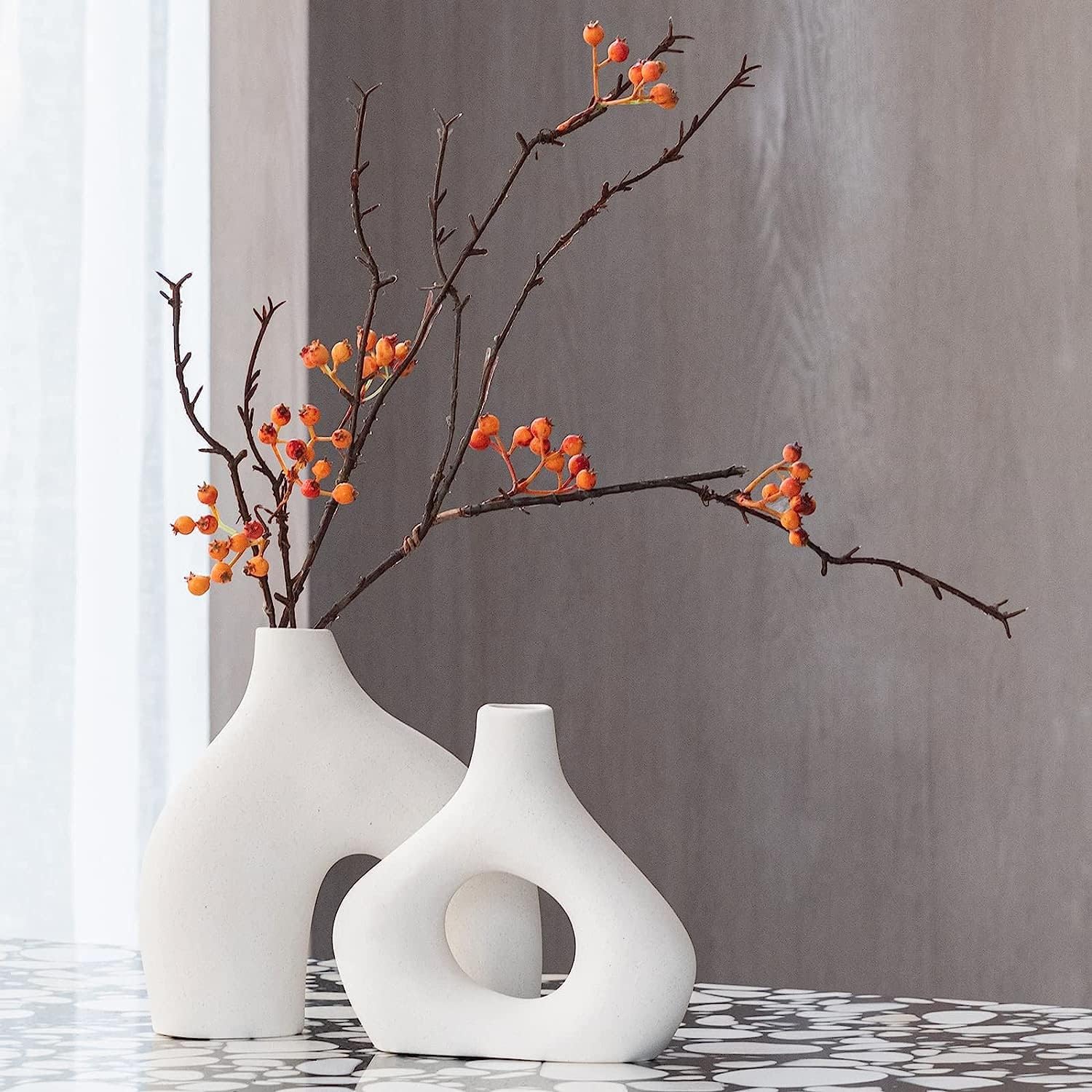 Premium Modern White Ceramic Vase Set - 2 Piece