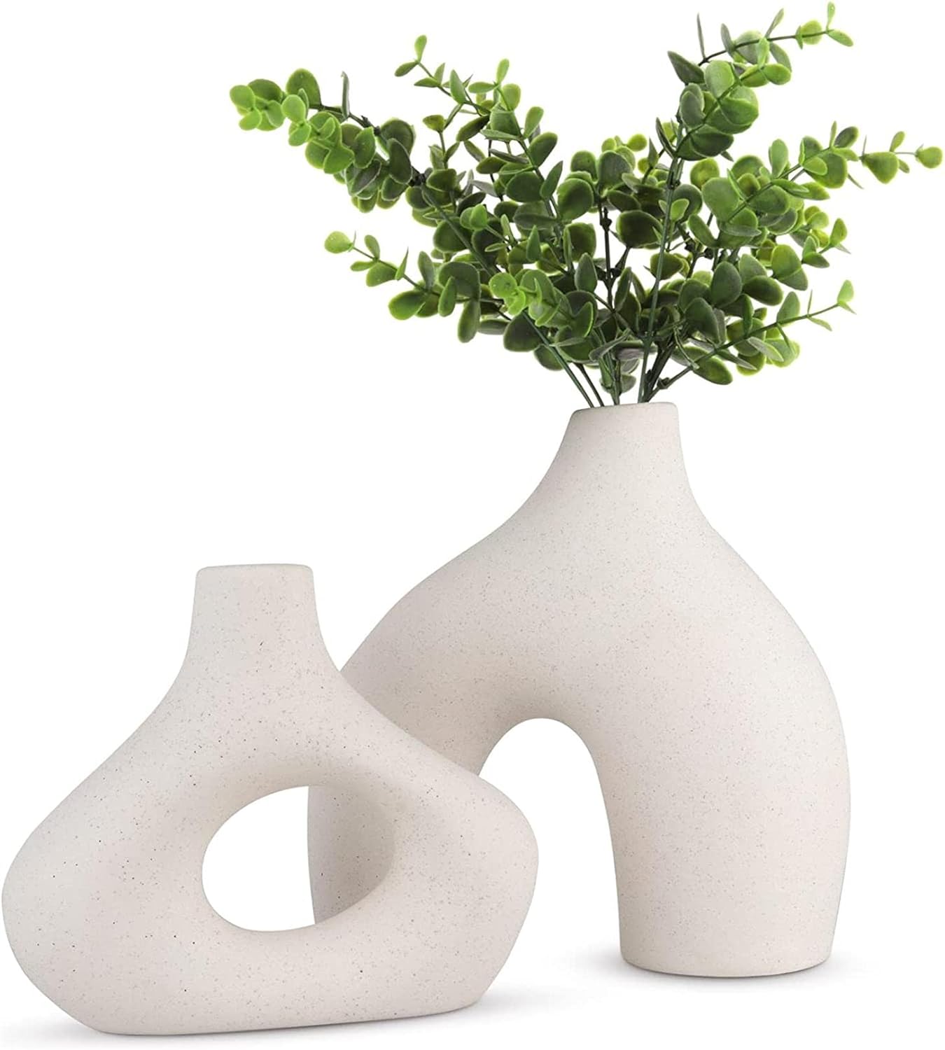 Premium Modern White Ceramic Vase Set - 2 Piece