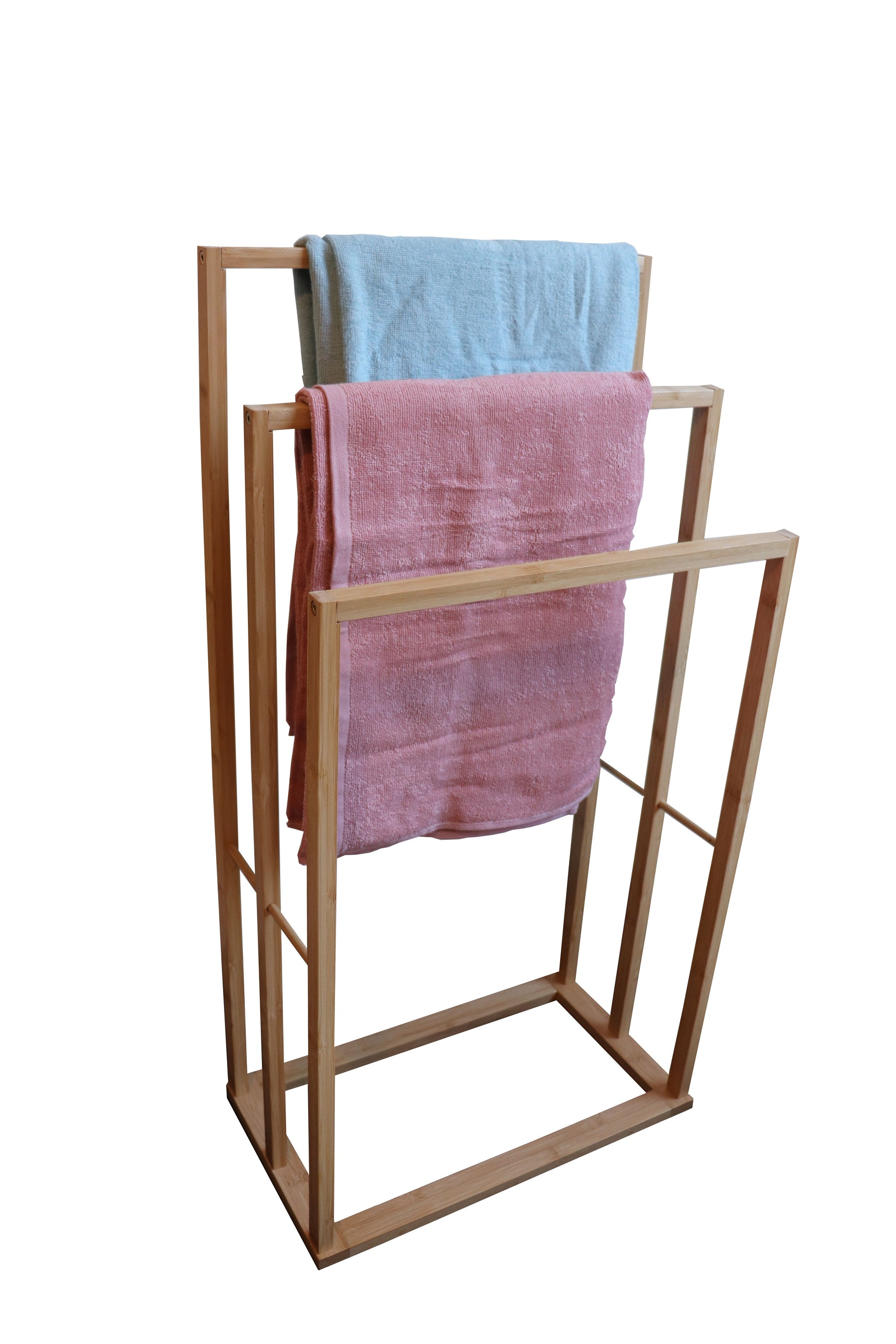 Bamboo 3-Tier Freestanding Towel Bar Holder Rack 82H x 24W x 42L cm - SuperSaverAU - view 2