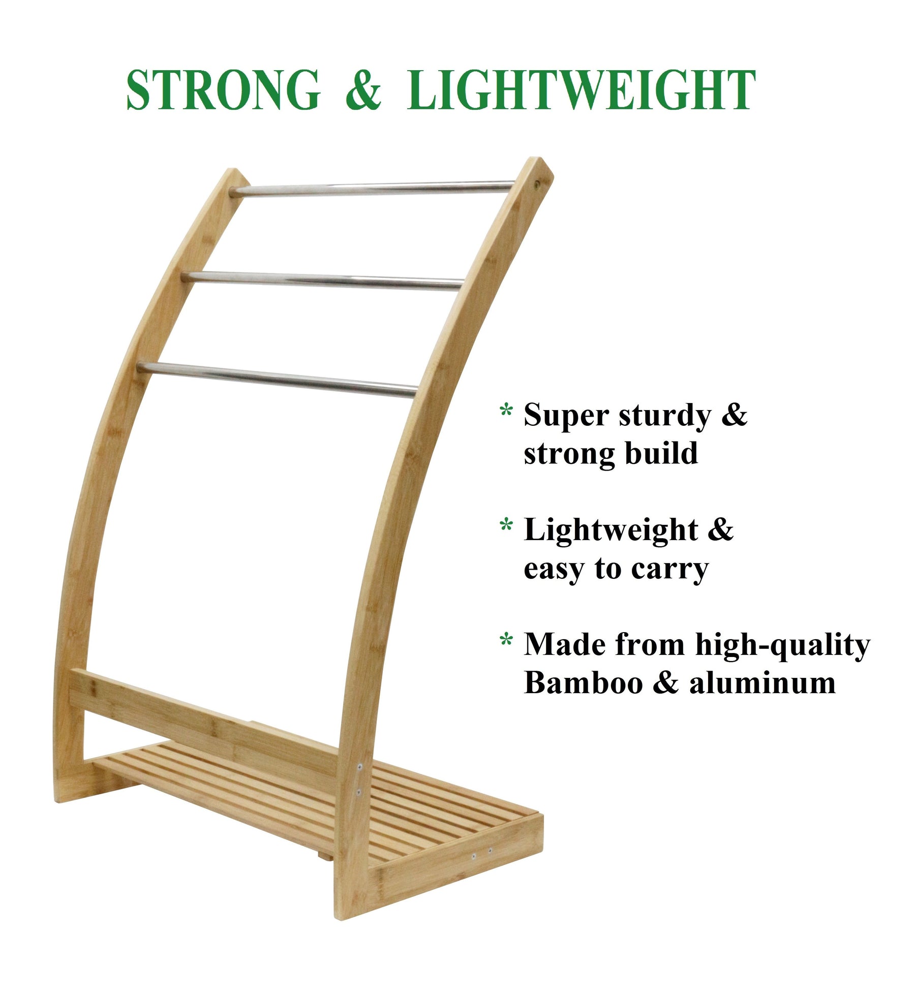 Bamboo Towel Bar Metal Holder Rack 3-Tier Freestanding 85H x 35W x 57L cm - SuperSaverAU - view 5
